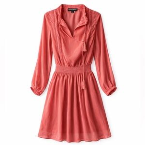 Banana Republic | Boho Dark Coral Long Sleeve Smocked Dress Size Small